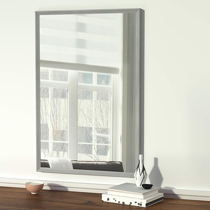 Amazon Basics Rectangular Wall Mount Mirror, Peaked Trim, Nickel, 24" x 36"