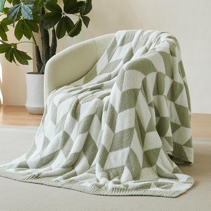 Snuggle Sac Sage Green Bedding Blankets Twin Size, Super Soft Warm Blankets Oversized Cozy Knit Fuzzy Blanket for Living Room, Chevron Green,60x80 inches