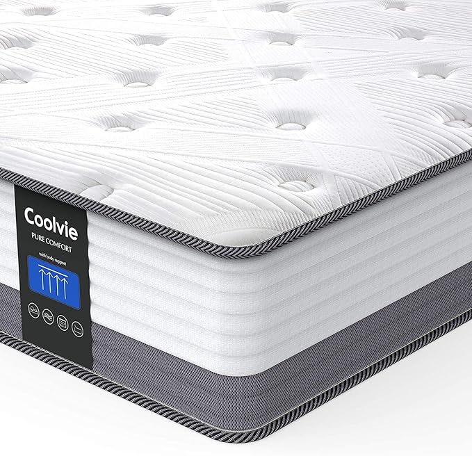 Coolvie Twin XL Mattress 10 Inch Twin XL Hybrid Mattress, Low Motion Transfer & Breathable Bed Mttresses in A Box, Built in Pocketed Coils and Gel Memory Foam Layer, Avaliable in Adjustable Bed