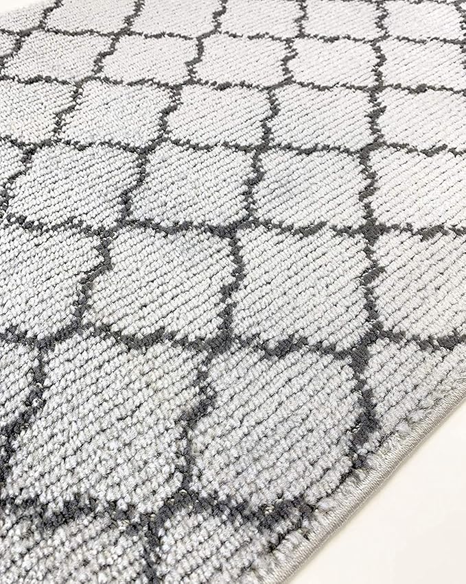 Custom Size Modern Runner Rug Carpet for Hallway Entryway Foyer Kitchen, Slip Resistant Latex Rubber Backed 31 inch Wide X Customized Length, Trellis Grey, 31 inch X 12 feet