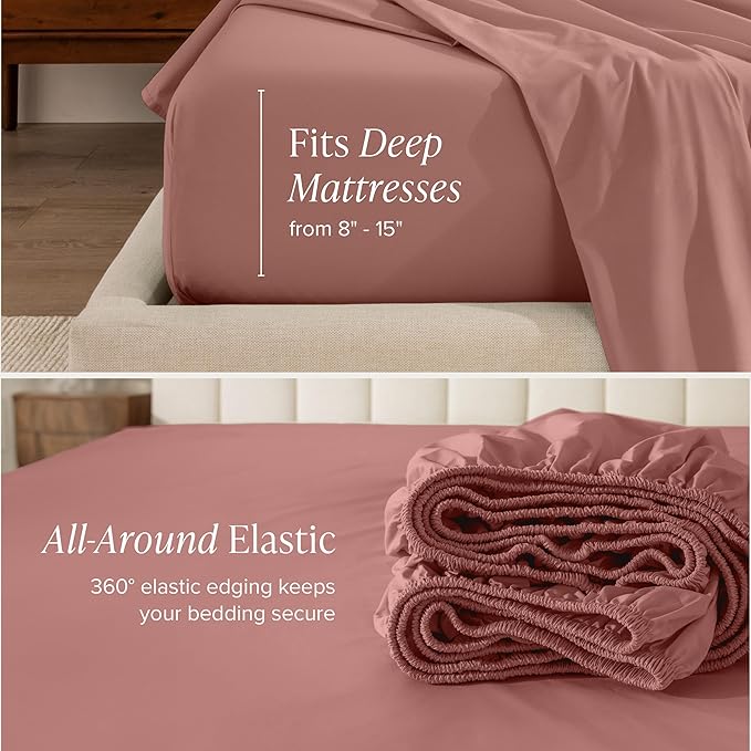 Bare Home 100% Organic Cotton Twin Sheet Set - Crisp Percale Weave - Lightweight & Breathable - Bedding Sheets & Pillowcases (Twin, Dusty Rose)