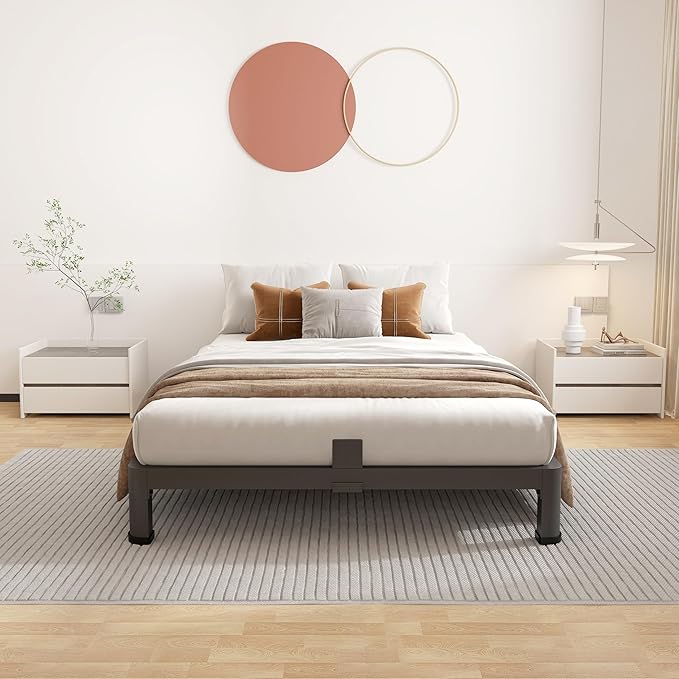 ROIL 4 inch Twin Bed Frames with Round Corner Legs Mattress Retainers 3500LBS Heavy Duty Steel Slats No Box Spring Needed Platform Noise-Free Easy Assembly