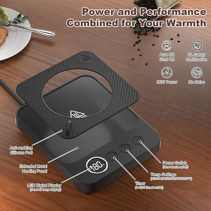 Coffee Mug Warmer & Mug Set for Desk, Electric 36W Coffee Cup Warmer with Auto Shut Off/Timer, Smart Coffee Mug Heater with 16oz Cup for Home/Office, Heated Coffee Cup Gifts for Coffee Lovers,Black