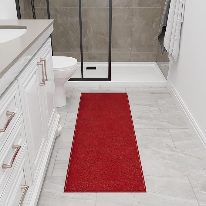 Ottomanson 2' x 6' Ultra-Thin Hallway Runner Rug - Durable Non-Slip Carpet for High-Traffic Areas - Fits Under Doors for Seamless Entry - Ideal for Kitchen, Entryway, Bedroom & Living Room, Red