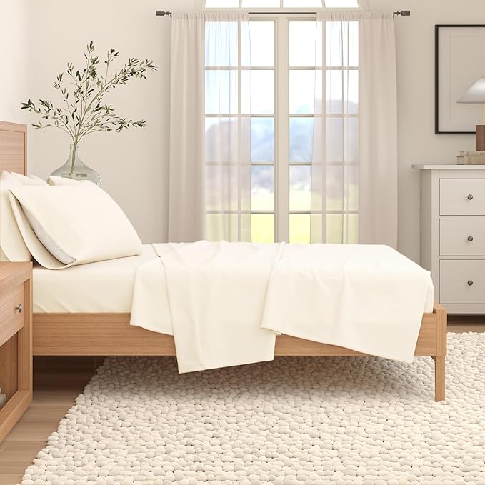Great Bay Home Extra Soft 100% Cotton Flannel Sheet Set. Warm, Cozy, Lightweight, Luxury Winter Bed Sheets in Solid Colors. Nordic Collection By Great Bay Home Brand. (Twin, Pristine Ivory)