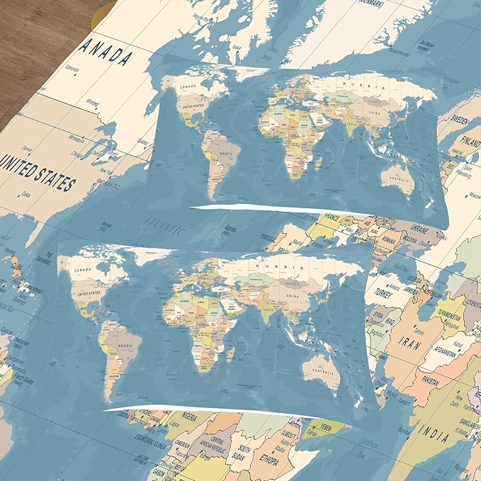 Tailor Shop Multicolored World Map Comforter Set for Boys Girls Geography Blue Ocean Asia Europe Africa America Map World Map Bedding Sets King Size 3 Pieces with 1 Comforter 2 Pillowcases,06