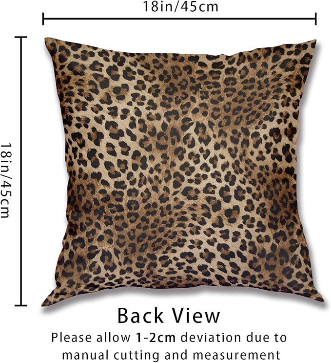 Brown Leopard Throw Pillow Cover - 2 Pcs Cheetah Pillow Case 18x18 inch Cotton Soft Animal Print Pillows Covers Decorative Cushion Cover for Home Couch Bed Sofa Double Side Printed