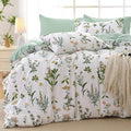 MUXHOMO Full Comforter Set, Green Elegant Floral Print Bed in a Bag 7 Pieces, Ultra Soft & Breathable Reversible Botanical Pattern Bedding Set with Comforter, Sheets, Pillowcases, and Shams