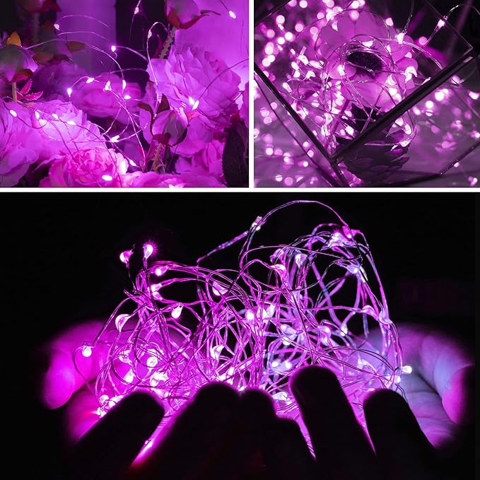 Brightown Valentine's Day 12 Pack Pink Led Fairy Lights Battery Operated String Lights Waterproof Silver Wire 7 Feet 20 Led Firefly Starry Moon Lights for DIY Wedding Party Bedroom