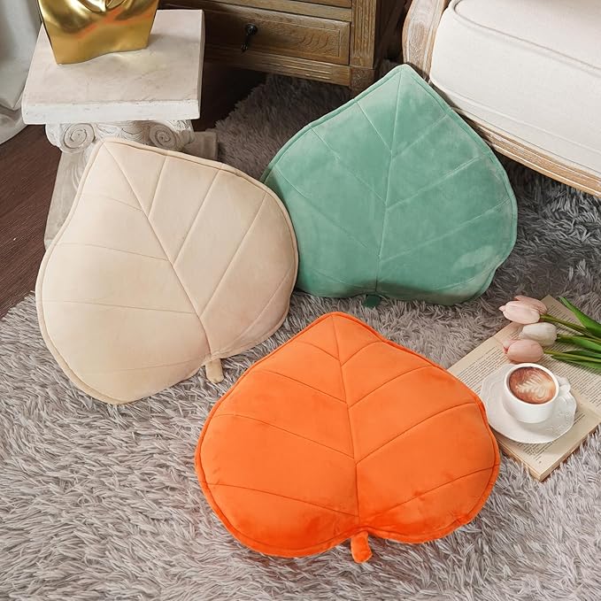 ARTMAGIC Leaf Shaped Velvet Cute Soft Throw Pillow Cushion Decorative Leaves Floor Pillow for Car Couch Bed Sofa (Leaf Orange)