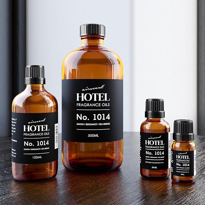 AirScent Hotel Diffuser Oil No. 1014 Inspired by The Iconic 5-Star Hotel Coastal Blend - Lemon Bergamot Sea Breeze - 10 mL .34 fl oz - Fragrance Oil for Ultrasonic and Waterless Diffusers and Crafting