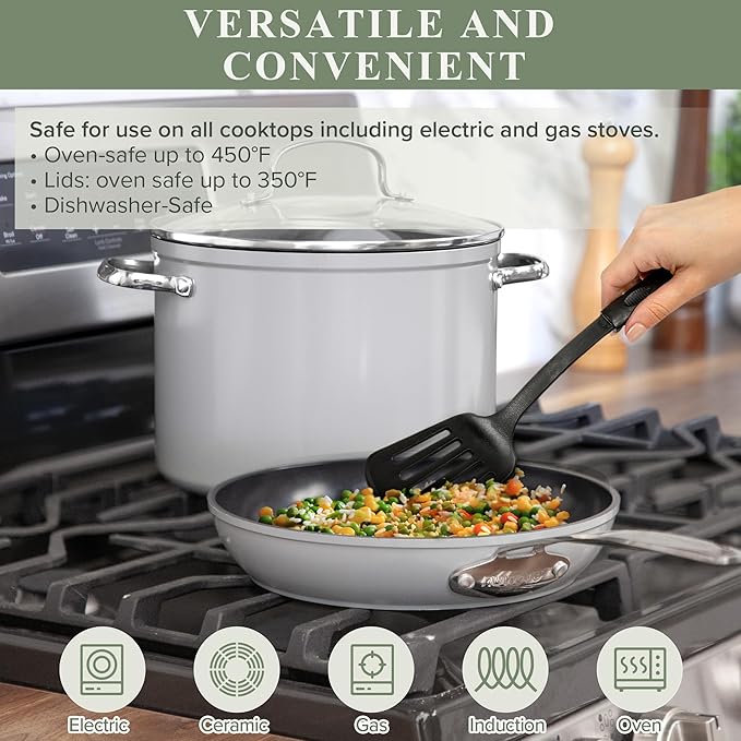 Nuwave Healthy Duralon Blue Ceramic Nonstick Cookware Set, Diamond Infused Scratch-Resistant, PFAS Free, Dishwasher & Oven Safe, Induction Ready & Evenly Heats, Tempered Glass Lids & Stay-Cool Handles