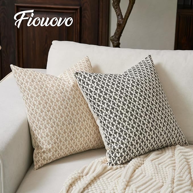 Floral Pillow Covers 24x24 Pillow Cover Block Print Couch Pillows for Living Room Decorative Neutral Accent Throw Pillow Covers, 1PC, Charcoal Black