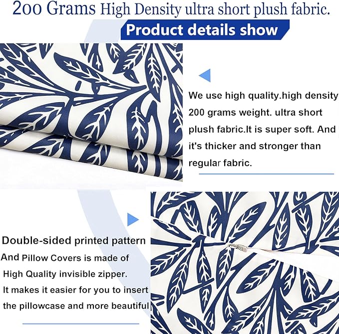 Decorative Throw Pillow Covers Set of 2 Blue Pillow Covers 18x18 inch Soft Short Plush Floral Throw Pillow Cases Square Farmhouse Outdoor Pillow Covers for Couch Sofa Bedroom Living Room