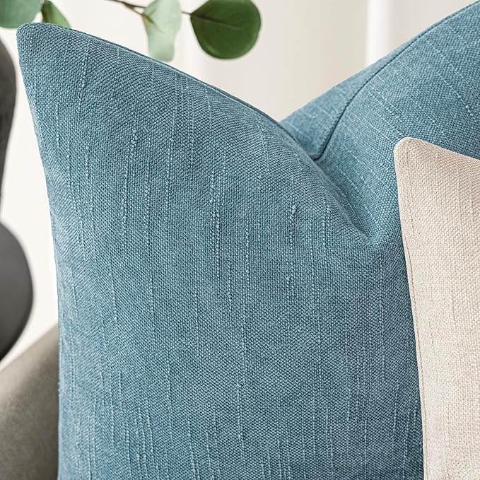 Foindtower Pack of 2 Soft Textured Chenille Throw Decorative Pillow Covers Square Accent Solid Cushion Cover Neutral Lumbar Pillow Case for Couch Sofa Bedroom Living Room 12x20 Inch,Light Blue