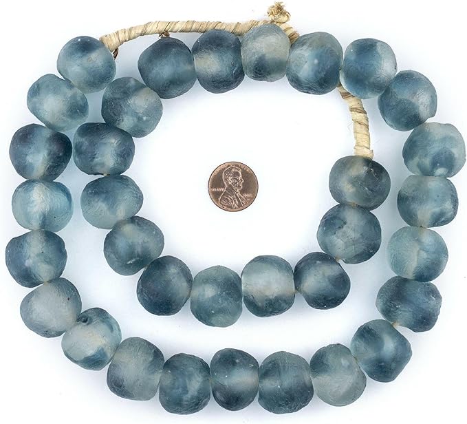 Jumbo Recycled Glass Beads - Beaded Wall Hangings - Extra Large African Sea Glass Beads 21-25mm - The Bead Chest (Blue Wave Marine)