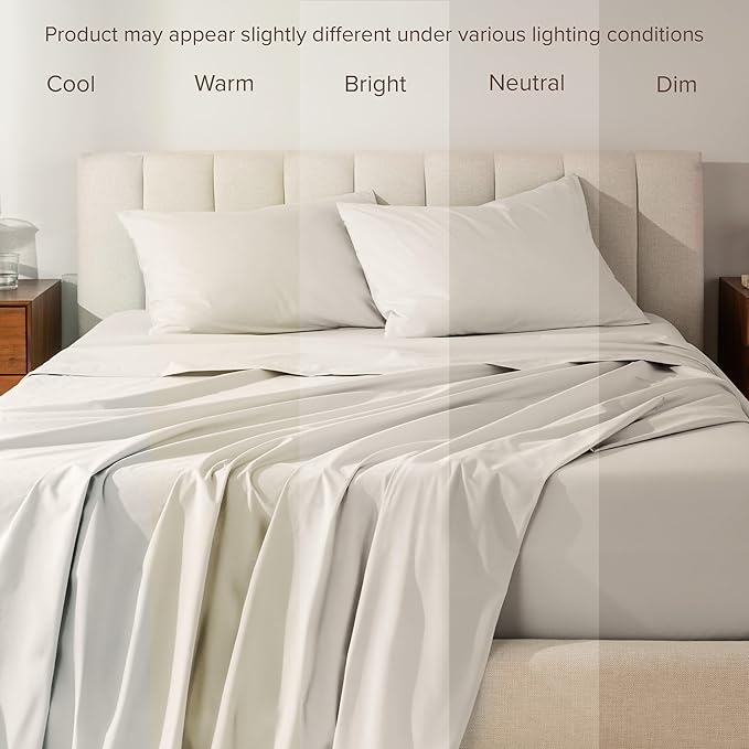 Bare Home 100% Organic Cotton King Sheet Set - Crisp Percale Weave - Lightweight & Breathable - Bedding Sheets & Pillowcases (King, French Beige)