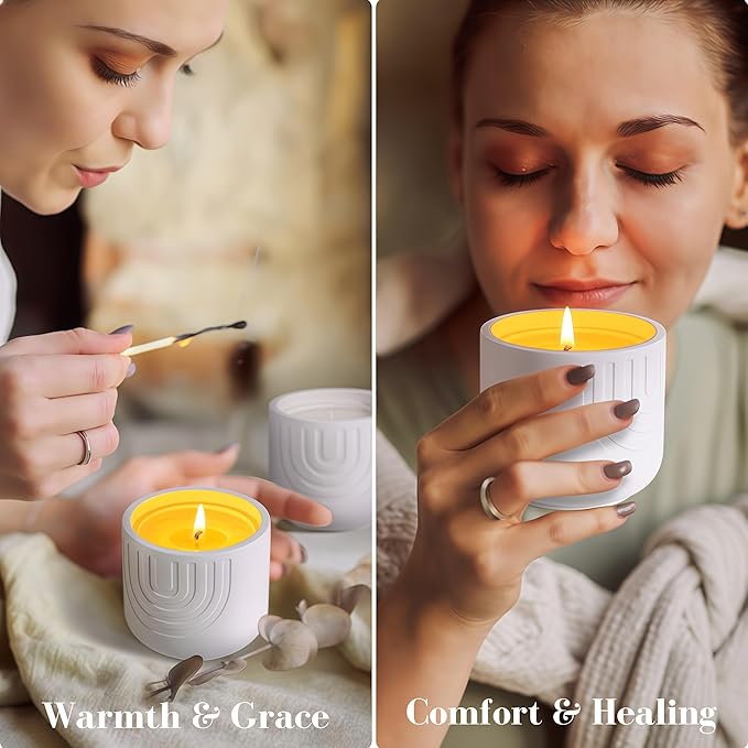Viyffo Fall Scented Candle, White Peach & Cedarwood, Natural Soy Wax with Fragrance Oil, 6.35oz Ceramic Jar, Clean Burning Aromatherapy Candle for Relaxation, Bedroom, Spa & Gift