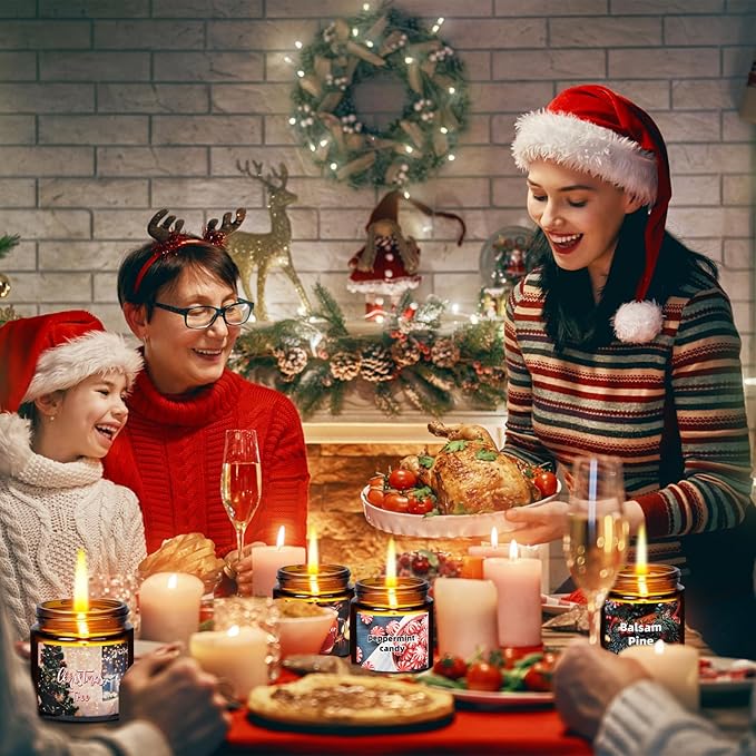 6 Pieces Christmas Scented Candle Christmas Candle Gift Set Christmas Tree,Cookies,Candy,Pine,Chocolate,Mulled Cider Candle for Christmas Decoration