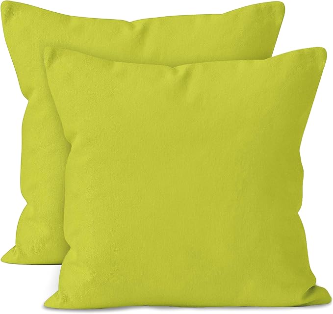 Encasa XO Throw Pillow Covers 24x24 in Set of 2 Lime Green | No Inserts | Cotton Pillow Covers for Living Room, Bed, Sofa, Couch | Decorative Cushion Covers with Improved Zippers