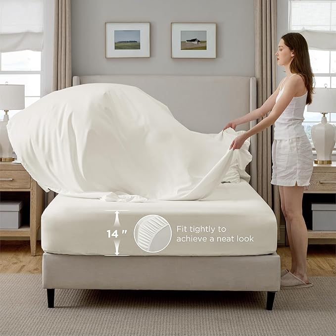 Bedsure King Size Comforter Set Ivory - Bed in a Bag Bedding Set 7 Pieces, GentleSoft™ Pintuck Bed Set Gift for Family, Pinch Pleat Ivory Comforter with Sheets, Pillowcases & Shams
