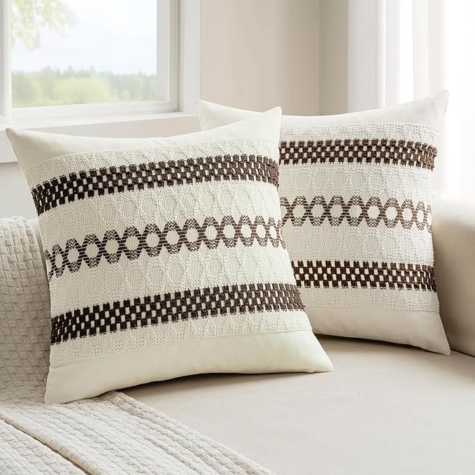 MIULEE Set of 2 Dark Brown Boho Decorative Pillow Covers 20x20 Inch Farmhouse Rustic Couch Throw Pillows Modern Spring Cotton Cushion Covers Retro Cute Macrame Woven Home Decor for Bed Sofa Chair