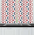 Lunarable Americana Kitchen Curtains, Patriotic Themed Art Design USA Flag Rounds and Stars, Window Drapes 2 Panel Set for Kitchen Cafe Decor, 55" x 24", Vermilion Dark Turquoise
