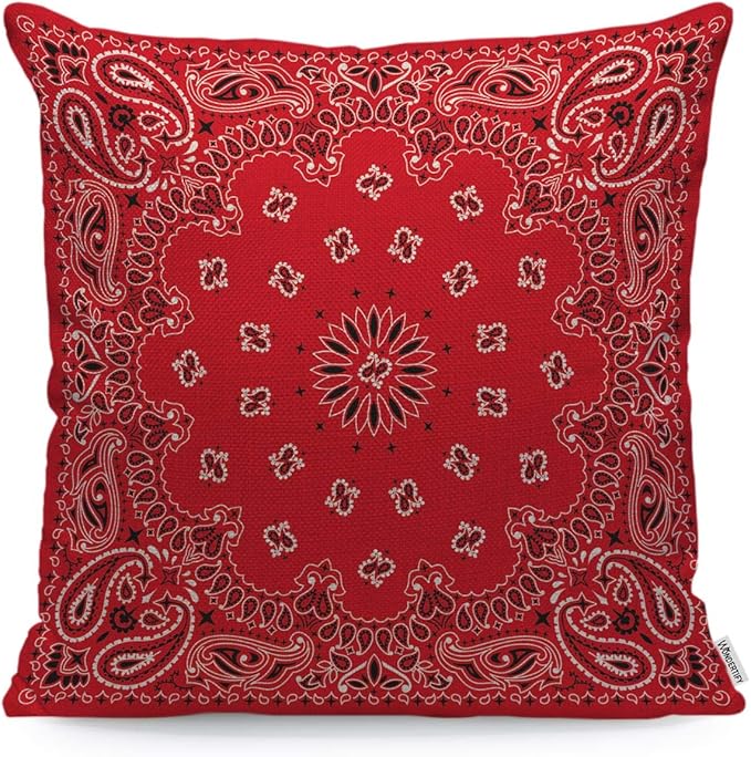 WONDERTIFY Throw Pillow Cover Case Orange Bandana Pattern Black and White Ornaments,Soft Pillow Case for Decorative Bedroom/Livingroom/Sofa/Farm House - Cushion Covers Couch Pillow 18x18 Inch