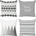 Ambesonne Modern Throw Pillow Cushion Case Pack of 4, Geometric Style Pattern of Triangles Zigzags Love Home Phrase Print, Modern Accent Double-Sided Digital Printing, 24", Pale Grey White and Dimgray