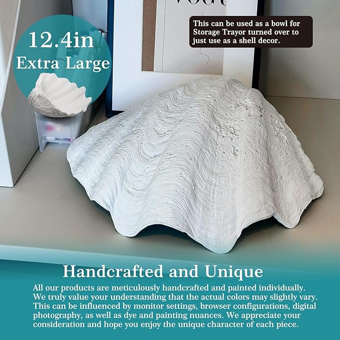 Accessoryway Extra Large Clam Shells Decorative Bowl-White Sea Shells Decorative Storage Bowls for Coastal Beach theme house table centerpiece decorations & Nautical decor for coffee table-12.4"-1PC