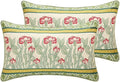 patdrea Designer Pack of 2 Rectangle Throw Pillow Covers,French Vintage Rustic Linen with Green Floral Pattern Pillows Cover,Decorative Lumbar Pillowcases Cushion for Bed Living Room,12"x20"