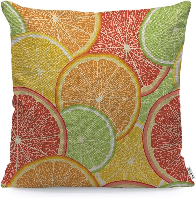 Wondertify Throw Pillow Case Cover Summer Citrus-Fruit Of Grapefruit Lemon Orange Red - Soft Linen Pillow Case for Decorative Bedroom/Livingroom/Sofa/Farm House - Cushion Covers Couch pillow 18x18Inch