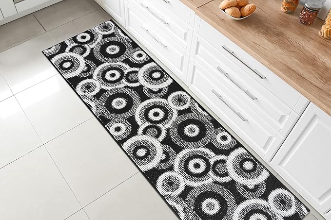 Custom Length Cut to Size Modern Farmhouse Carpet Runner Rug for Hallways, Non Slip Rubber Backed, 31 inch Wide X Customized Length, Geo Black, 31 inch X 32 feet