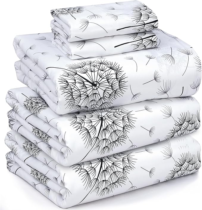 RUVANTI 100% Cotton Split King Sheets Sets for Adjustable Bed, 5 PCs, Soft & Breathable Percale Weave Bedding, Deep Pocket 16", Hotel Standard, Crisp Cool Feel & Durable, Floral Sheet, Dandelion