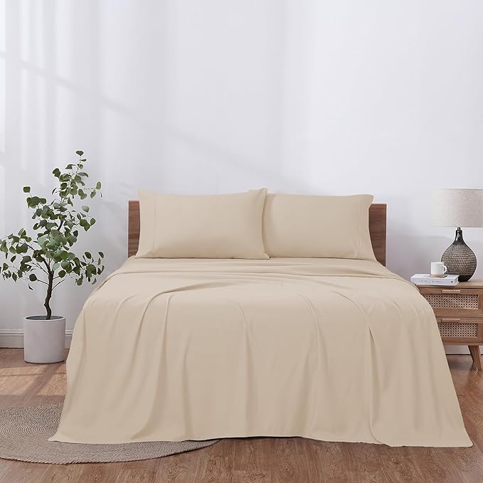 Modern Threads Soft Microfiber Solid Sheets - Luxurious Microfiber Bed Sheets - Includes Flat Sheet, Fitted Sheet with Deep Pockets, & Pillowcases Egg Shell Queen