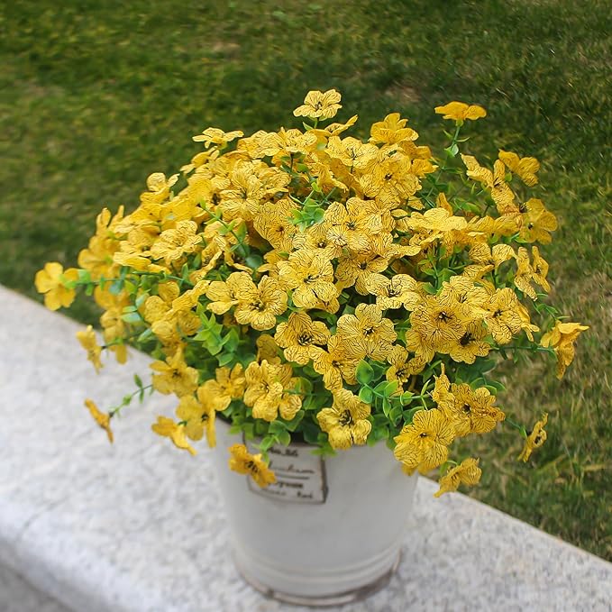 Yellow Artificial Outdoor Flowers 12 Bundles Fake Daisy Faux Mums Fall Plants Cheerful Weatherproof Floral Arrangements Decoration for Outside Landscaping Decor (Yellow Daisy)