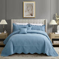 HZ & HY Oversized King Bedspread 128x120 Extra Wide, Ultrasonic Coverlet Bedding Set, Lightweight Thin Comforter, Reversible, 5 Piece, 100% Microfiber, Ashley Blue
