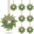 8 Pcs Small Vintage Christmas Cabinet Wreath Artificial Blue Berry Mini Kitchen Wreaths with Retro Burlap Ribbon for Farmhouse Rustic Home Front Door Window Wedding Chair Wall