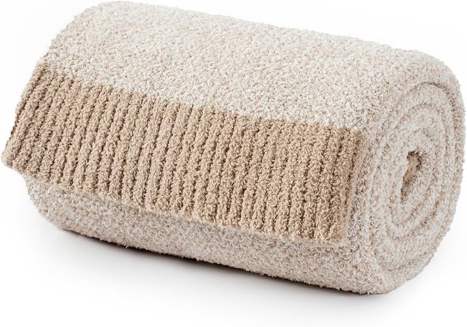 Carriediosa Heather Throw Blanket 60" X 80" Twin, 400GSM Ultra Soft Microfiber Fuzzy Fluffy Reversible Knitted Blankets Cozy Plush Lightweight and Warm Fall Throws for Couch, Bed, Sofa, Taupe