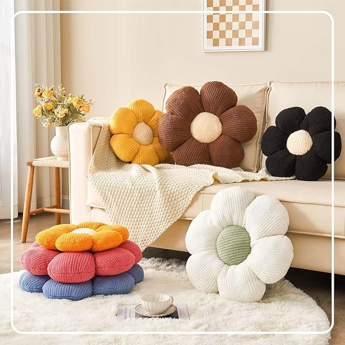 Flower Throw Pillow, Soft Peach Pink 14.9" Shaped Floor Pillow for Home Decor, Cute Aesthetic Plush Decorative Pillows for Bed, Sofa, Couch