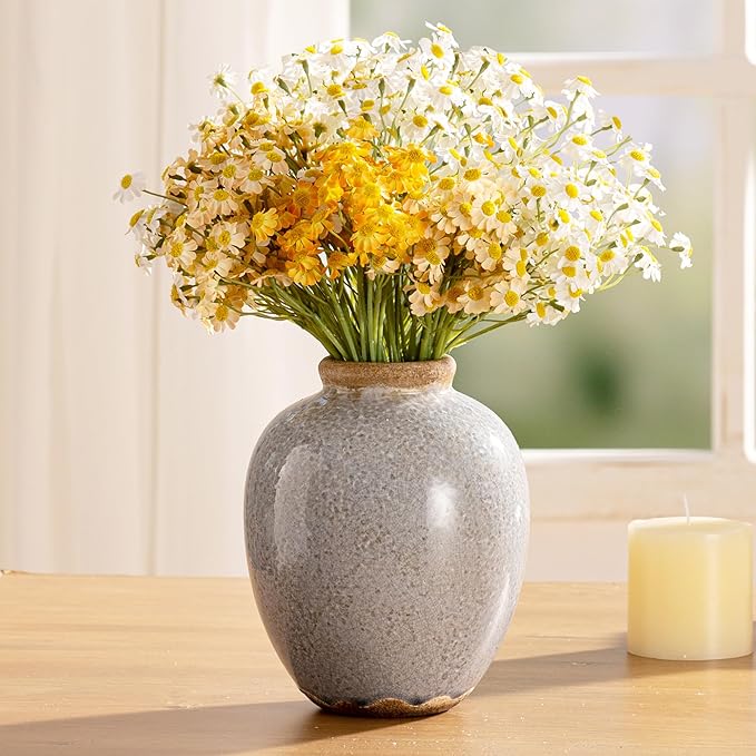 Ceramic Vintage Vase, Flower Rustic Vase Decorative Chinoiserie Decor Rustic Farmhouse Retro Floral Vases for Table Bookshelf Mantel Kitchen Living Room Office - 7.8inch Gray