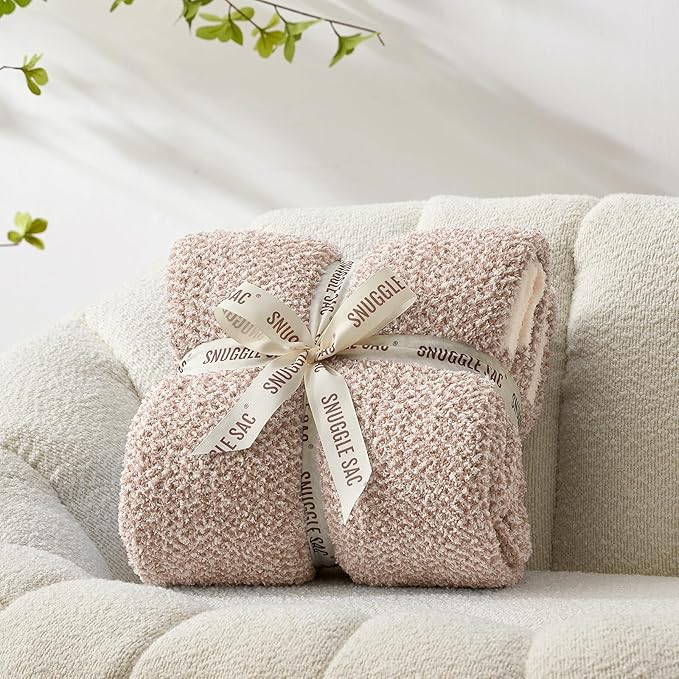 Snuggle Sac Queen Size Bedding Blanket Taupe,Super Soft Warm Microfiber Blankets Cozy Knit Fuzzy Plush Bed Blankets,Heather Taupe, 90x90 inches