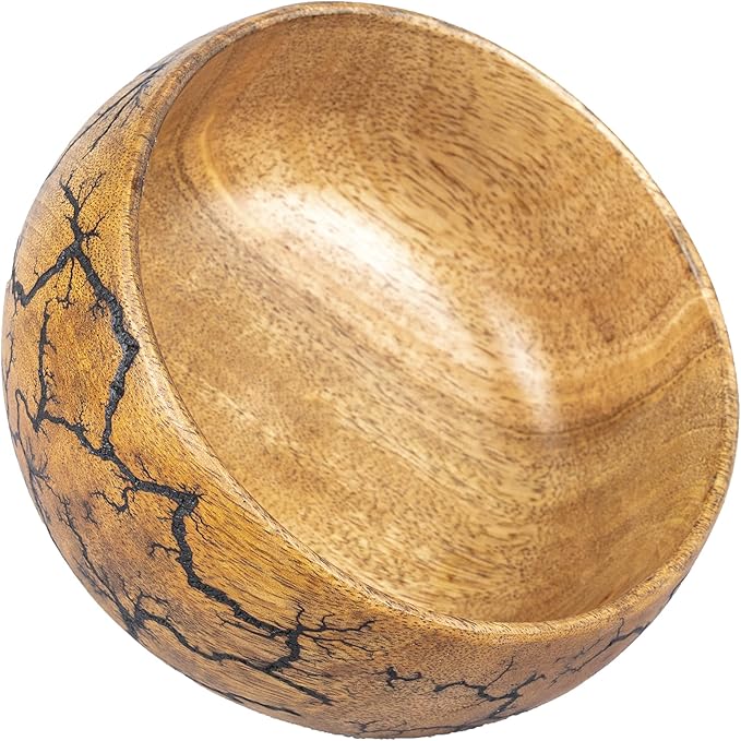 GoCraft Fractal Burn Wood Bowl, Decorative Bowl Small, 6" Diameter x 3" Height, Single Bowl