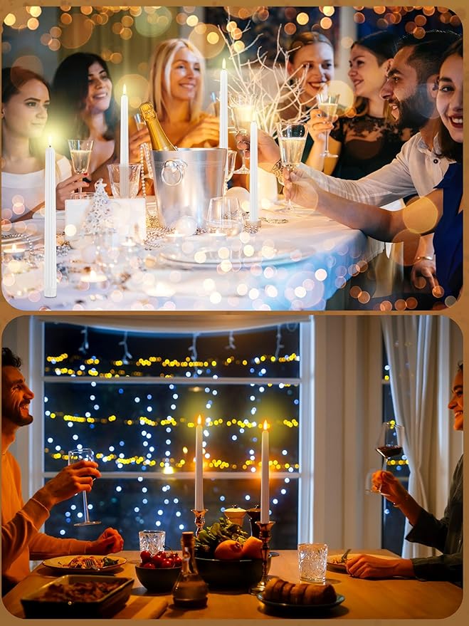 Treela 24 Pcs Flameless Taper Candles Battery Operated Bulk Fake 11 Inch Candles Light LED Candlesticks Flickering Tapered for Wedding Halloween Christmas Decoration(White,Roman Column)