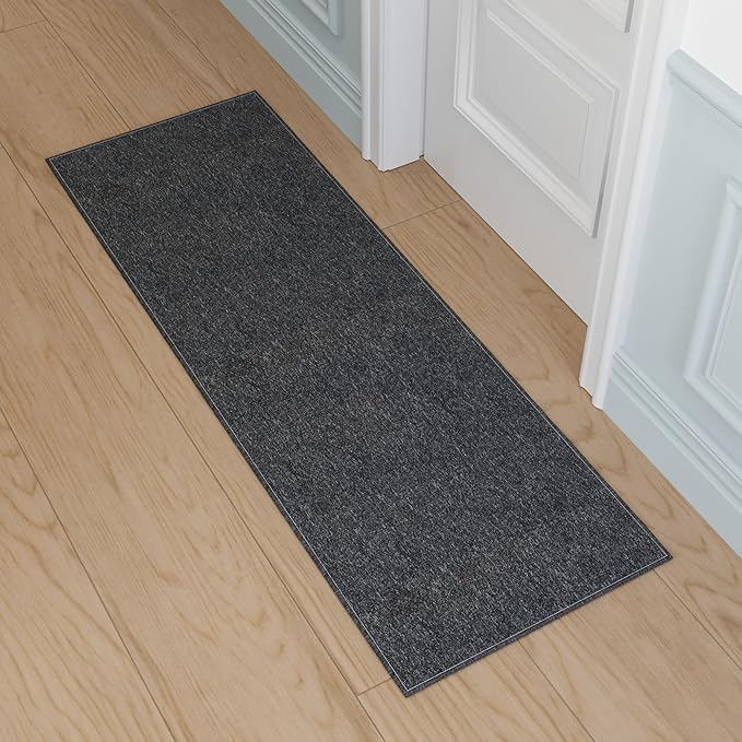 Ottomanson 2' x 6' Ultra-Thin Hallway Runner Rug - Durable Non-Slip Carpet for High-Traffic Areas - Fits Under Doors for Seamless Entry - Ideal for Kitchen, Entryway, Bedroom & Living Room, Black