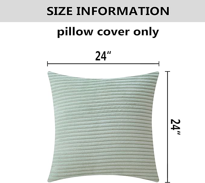 Home Brilliant Sage Green Spring Pillow Cover 24x24 Soft Large Throw Euro Sham Corduroy Stripe Decorative Pillowcase for Office Couch Chair Decor, 24 x 24 (60cm), Mint