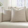 Meekio Set of 2 Linen Beige Pillow Covers 16x16, Linen Look Throw Pillow Covers with Flange Edge for Sofa Couch Living Décor
