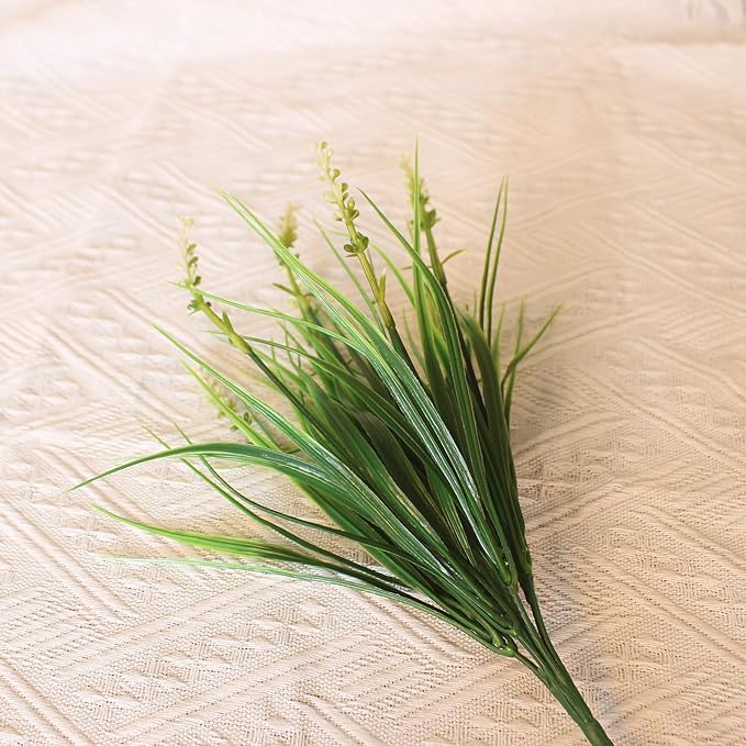 Outdoor Artificial Plants 12 Bundles White Wild Flowers Look Real Fake Flower for Outdoors Spring Summer for Outside Window Box Planter Garden Decor (12 Bundles White Monkey Grasses)