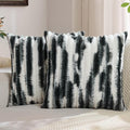 FUTEI Black Decorative Throw Pillow Covers 20x20 Inch Set of 2, Soft Tie-Dye Faux Rabbit Fur Striped Texture Cushion Case, Modern Home Decor for Couch Bed Living Room
