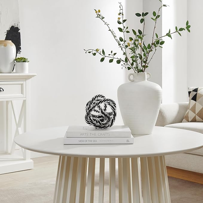 Danya B Nox Modern Glass Knot Loop Abstract Tabletop Sculpture - Smooth Light Purple or Textured Black Rope (Textured Black Rope)